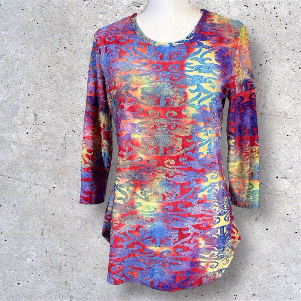 Calessa Textured Burnout Tunic Top Women’s Small Colorful Artsy Boho